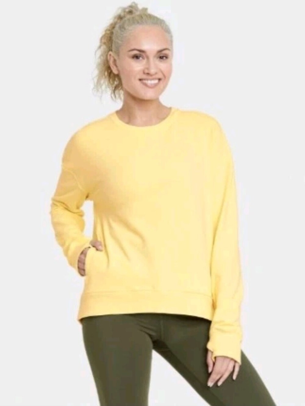 All In Motion | Butter Yellow French Terry Crewneck Sweatshirt Size Large